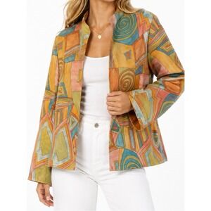 Norm Thompson Abstract Geometric Faux Suede Blazer Jacket Multi Color Womens XL